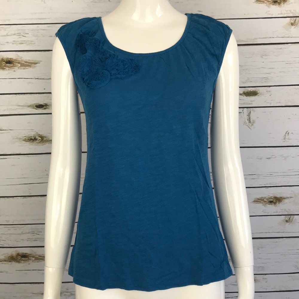 Ann Taylor loft sleeveless blue top side XSP